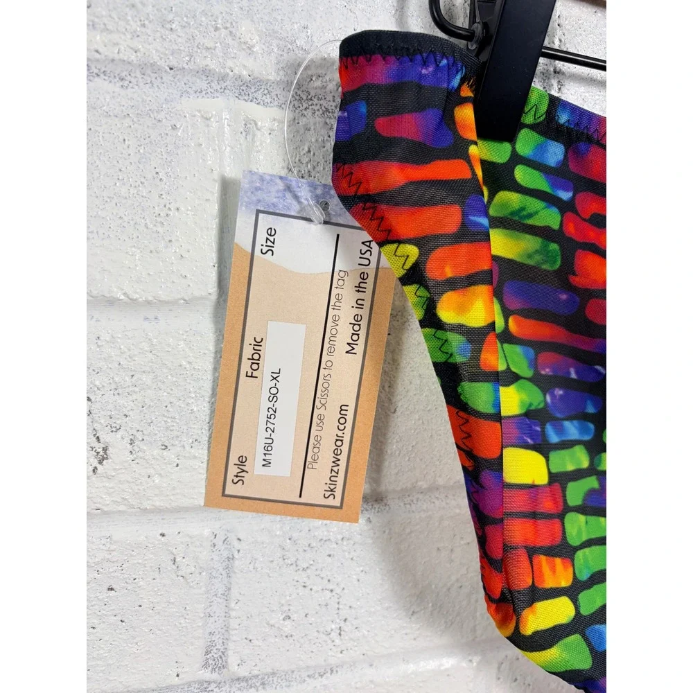 Skinz Competition Posing Brief Men XL Rainbow Brick Print Semi Sheer Bikini